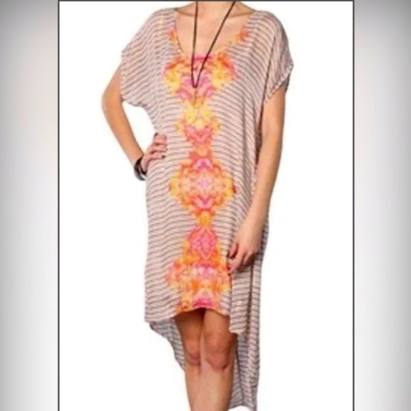 Free People High Low Sunrise Striped Floral Cover Up Dress Size Small - Picture 1 of 9